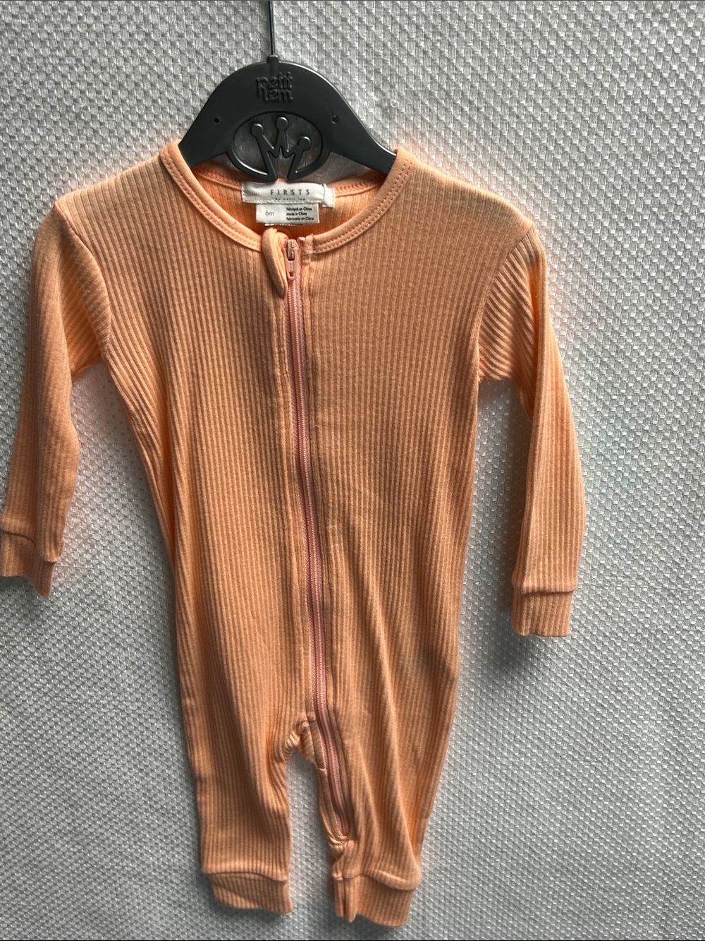 Firsts by Petit Lem. Soft Peach Ribbed Zip-Front Baby One-Piece . Organic cotton